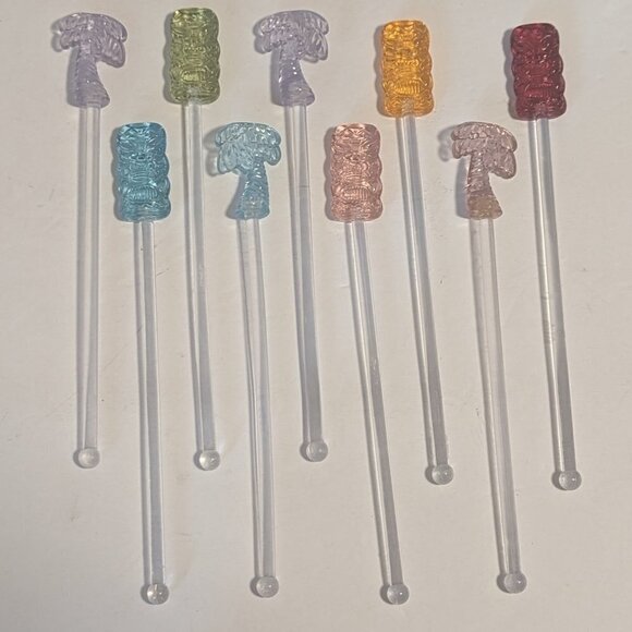 Vintage Tiki Stir Stick Swizzle Acrylic Tropical Bar Totem Palm Hawaiian MCM - Picture 3 of 4